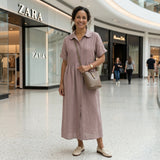 Helena - Vestido Linho Pregas e Botões